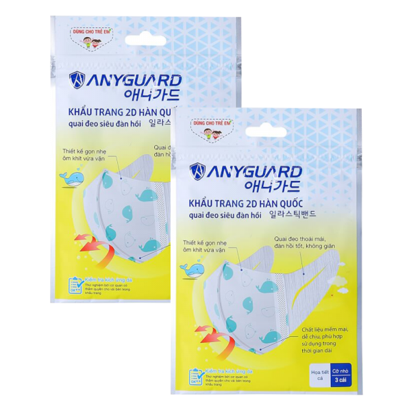 Combo 2 khẩu trang trẻ em Anyguard (3 cái/ túi)