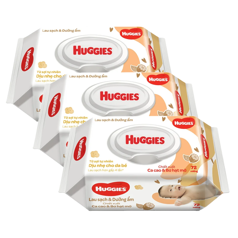 Combo 3 khăn ướt cao cấp Huggies bơ hạt mỡ 72 Miếng