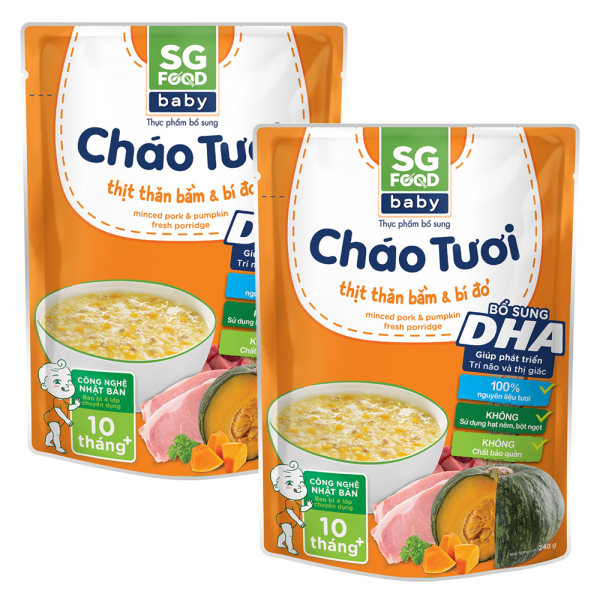 Combo 2 Cháo tươi Baby thịt thăn bằm bí đỏ, SG Food, 10 tháng, 240g