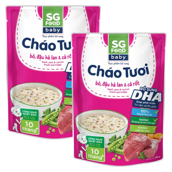Combo 2 Cháo tươi Baby bò đậu hà lan cà rốt, SG Food, 10 tháng, 240g
