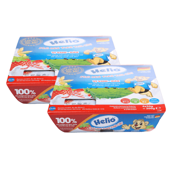 Combo 2 Phô mai tươi trái cây Helio vị vani - dâu - Helio Fruity fresh cheese strawberry - vanilla (50g) - Lốc 4