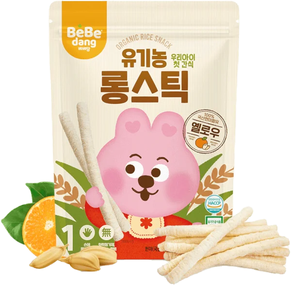 Bánh Gạo Lứt Hữu Cơ Bebedang Hình Que Dài Vị Quýt & Gạo Lứt