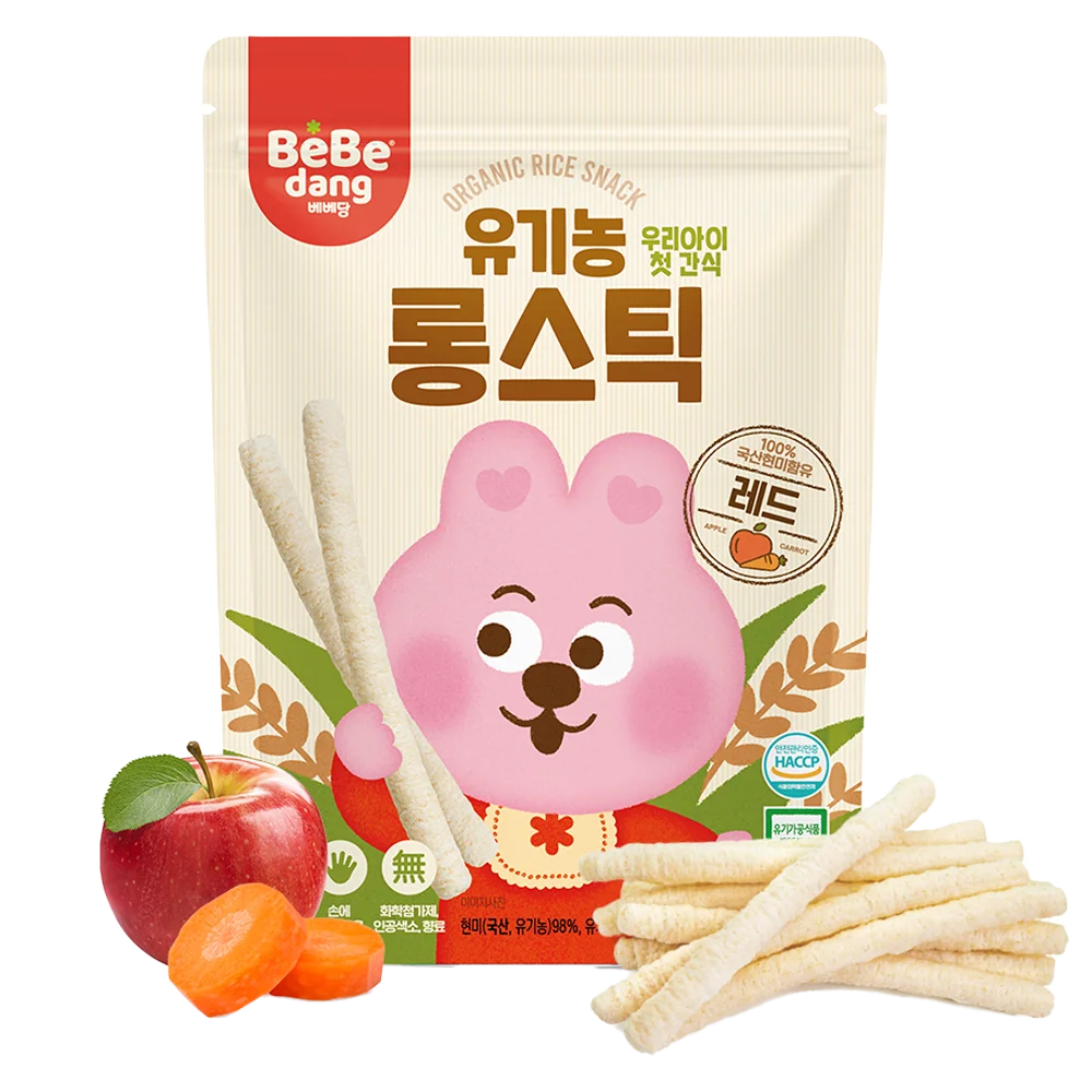 Bánh Gạo Lứt Hữu Cơ Bebedang Hình Que Dài Vị Táo & Cà Rốt