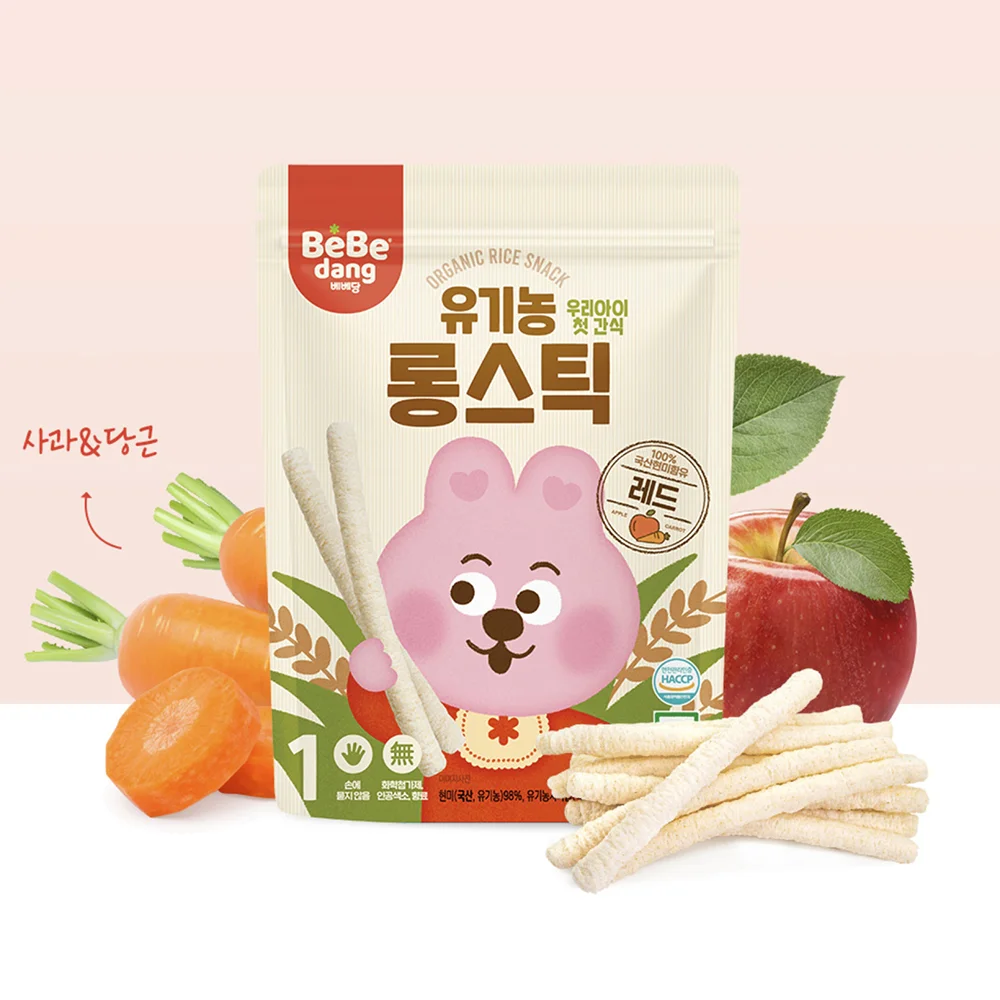 Combo 2 Bánh Gạo Lứt Hữu Cơ Bebedang Hình Que Dài Vị Táo & Cà Rốt