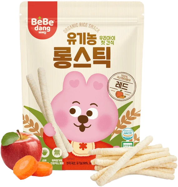 Bánh Gạo Lứt Hữu Cơ Bebedang Hình Que Dài Vị Táo & Cà Rốt