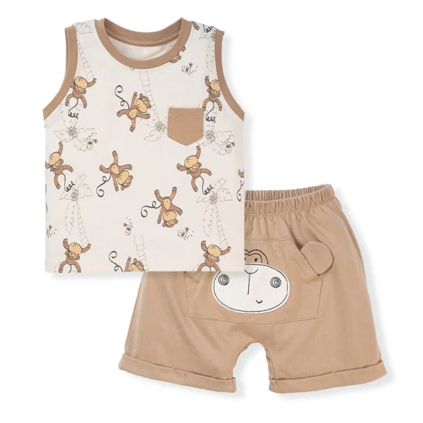 Bộ bé trai ngắn BST Khỉ Kháu Khỉnh Animo HN623016 (6M-6Y,Cà phê)