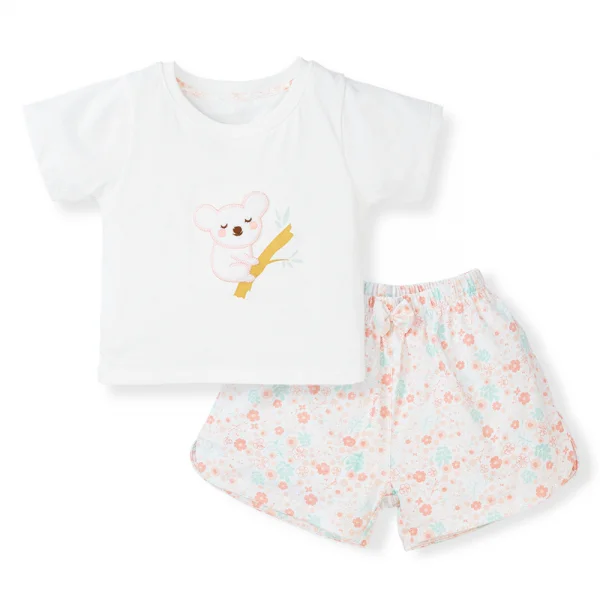 Bộ bé gái ngắn Gấu Koala Animo TQ523031 (6M-6Y,Trắng phối hoa)