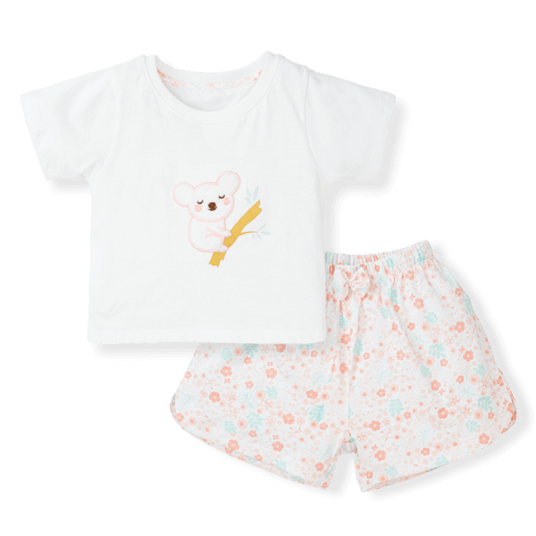 Bộ bé gái ngắn Gấu Koala Animo TQ523031 (6M-6Y,Trắng phối hoa)