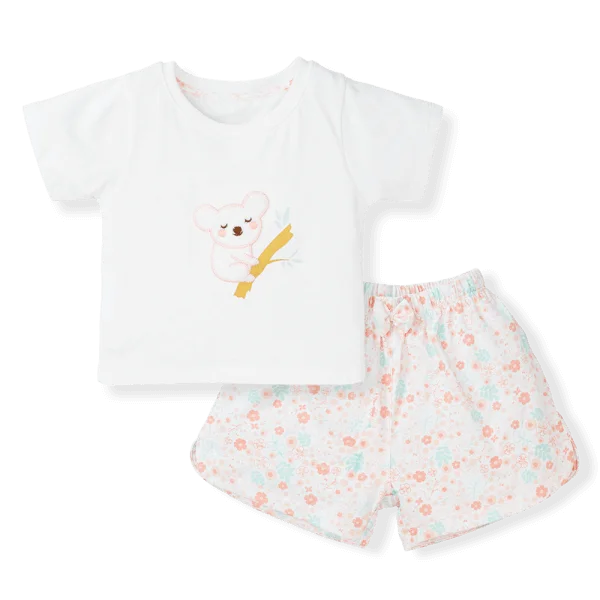 Bộ bé gái ngắn Gấu Koala Animo TQ523031 (6M-6Y,Trắng phối hoa)