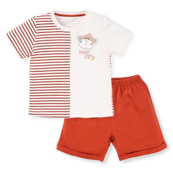 Bộ bé trai ngắn BST Khỉ Kháu Khỉnh Animo HN423019 (6M-6Y,Sọc Đỏ)