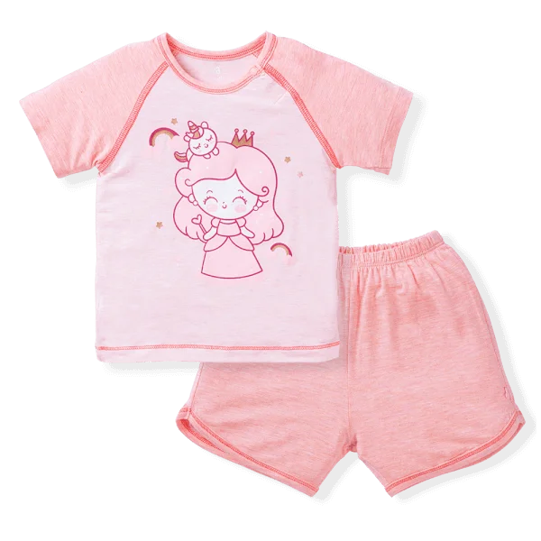 Bộ tính năng ngắn, vải sợi sồi BST Công chúa Animo BMC123104 (3-24M,Hồng dâu)