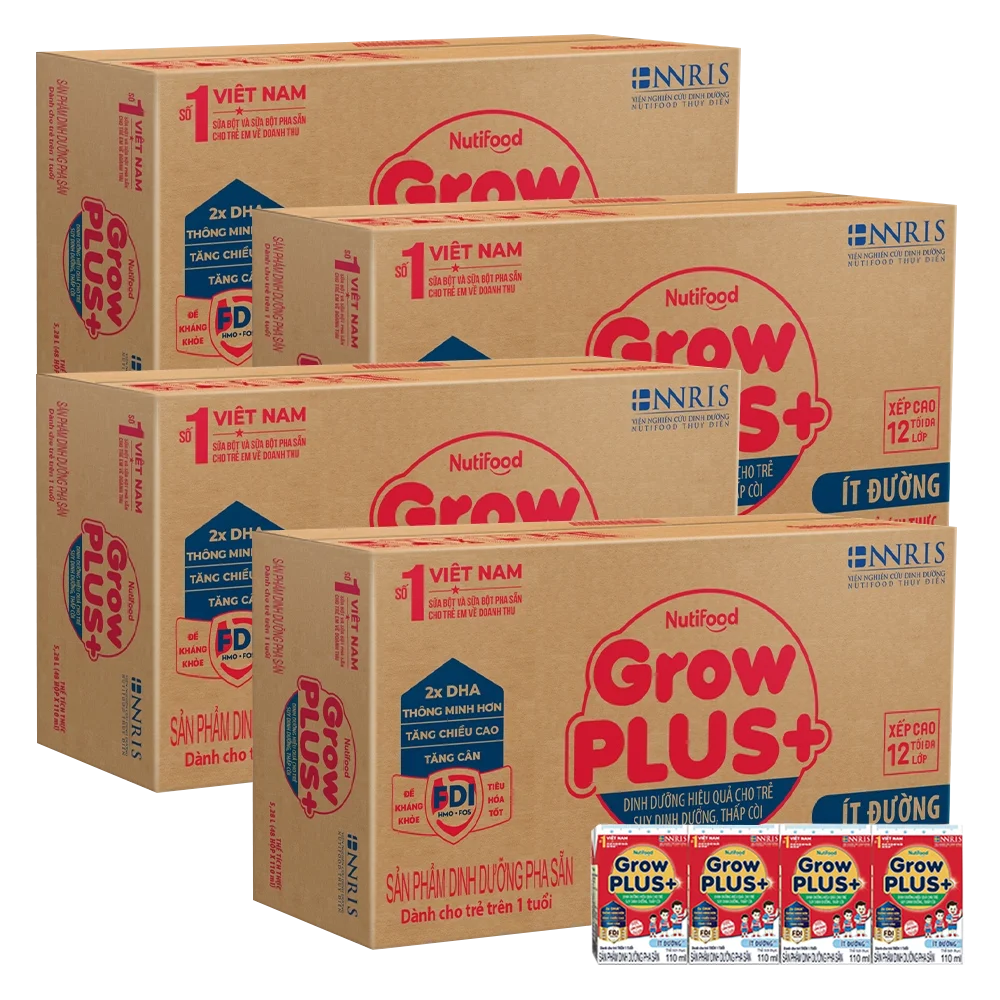 Combo 4 Thùng Sữa GrowPLUS+ ít đường 110ml (lốc 4 hộp)
