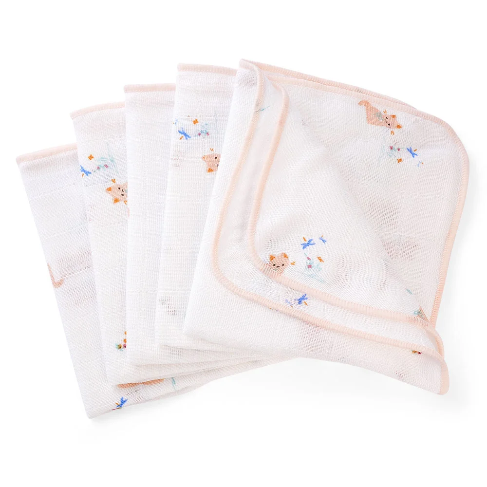 Khăn gạc in hình 4 lớp Cotton Animo T2304_NBA003 (25x28cm,5 cái) (giao màu ngẫu nhiên)