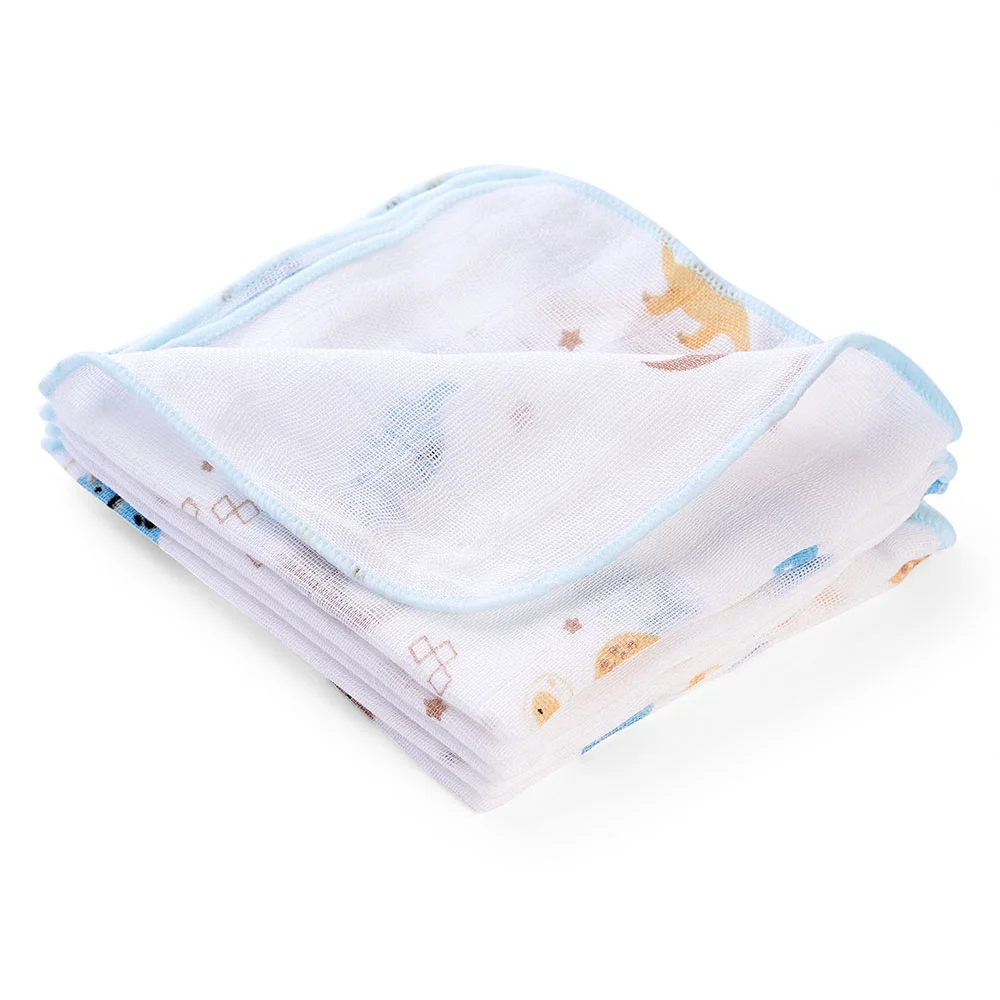 Khăn gạc in hình 4 lớp Cotton Animo T2304_NBA003 (25x28cm,5 cái) (giao màu ngẫu nhiên)