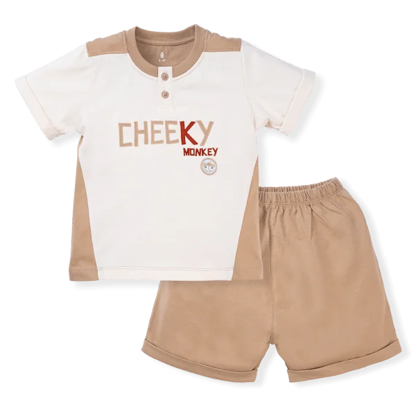 Bộ bé trai ngắn BST Khỉ Kháu Khỉnh Animo HN423020 (6M-6Y,Cà phê)