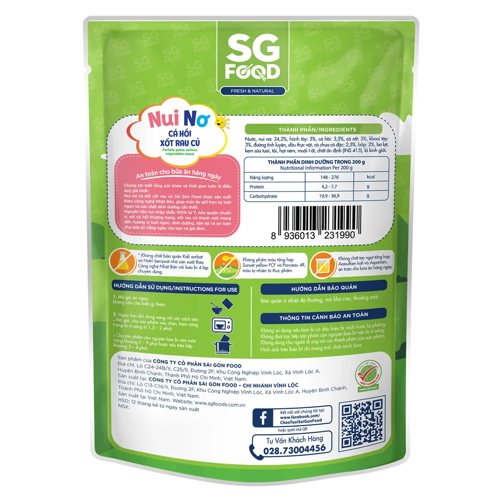 Nui nơ cá hồi xốt rau củ SG Food 200g