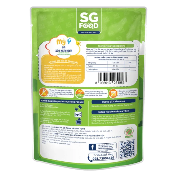 Combo 3 Mỳ Ý gà xốt kem nấm SG Food 200g