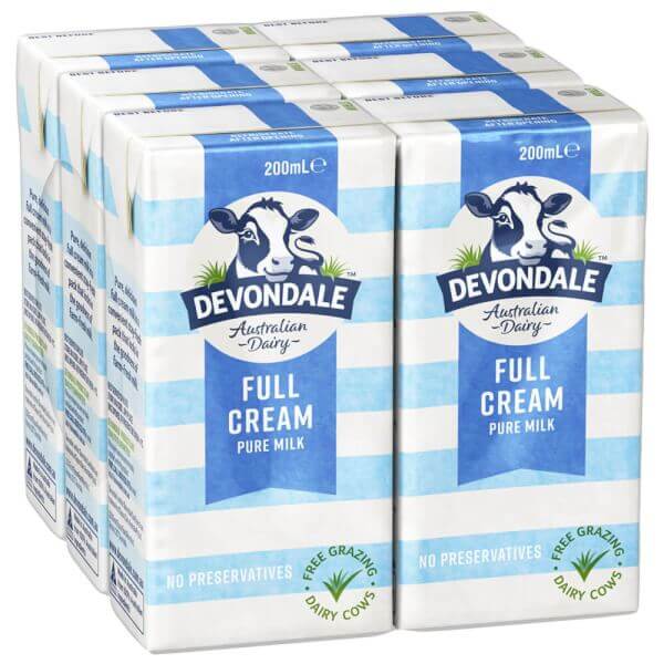 Combo 2 Sữa tươi nguyên chất tiệt trùng DEVONDALE MILK (DEVONDALE FULL CREAM MILK) 200ml - Lốc 6 hộp