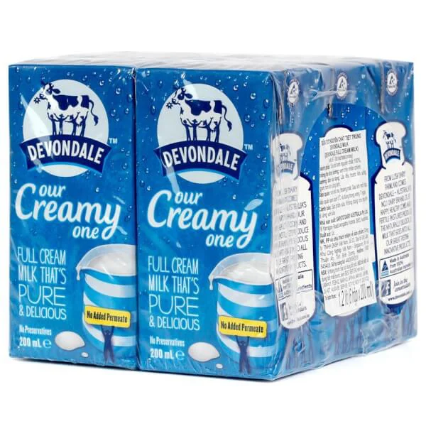 Combo 2 Sữa tươi nguyên chất tiệt trùng DEVONDALE MILK (DEVONDALE FULL CREAM MILK) 200ml - Lốc 6 hộp