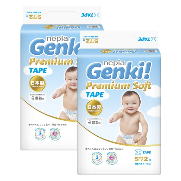 Combo 2 gói Bỉm tã dán Genki size S 72 miếng (4-8kg)
