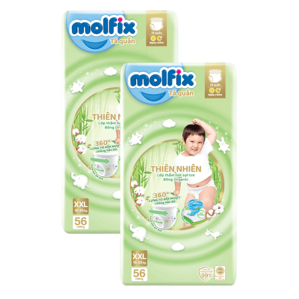 Combo 2 Tã quần Molfix Thiên Nhiên (XXL, 15 - 25kg, 56 miếng) (giao bao bì ngẫu nhiên)