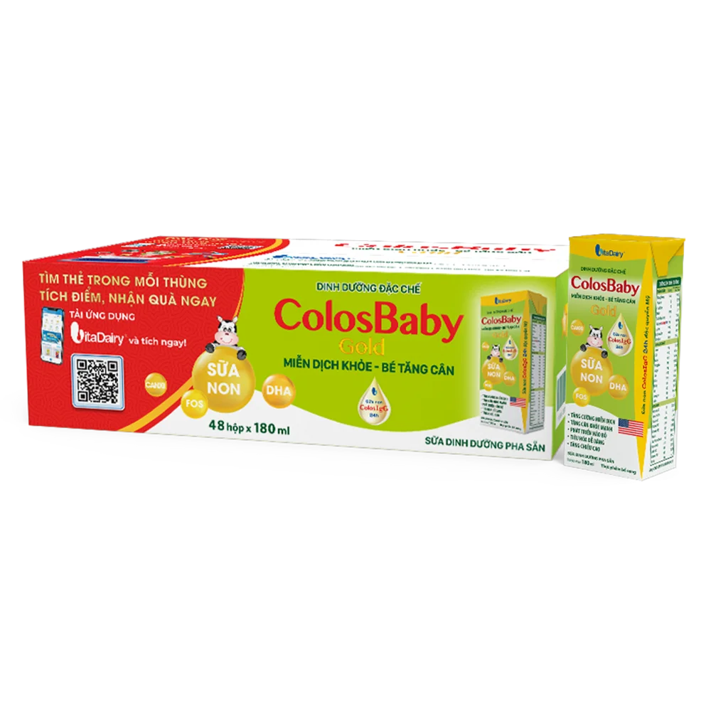 Thùng Sữa bột pha sẵn Colosbaby 180ml (lốc 4 hộp) - 12 lốc