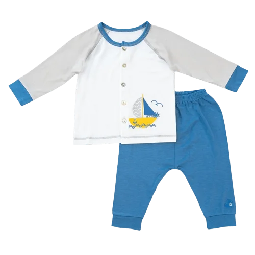 Bộ sơ sinh tính năng dài, vải modal Bst Thiên nga Animo BMC822078 (3-6M,Xanh)