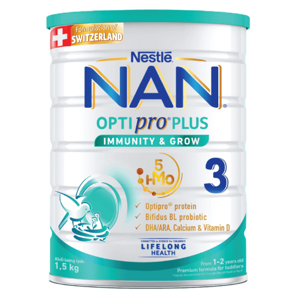 Sữa Nan Optipro PLUS 3 1.5kg, với 5HMO, công thức từ Thụy Sĩ (1-2 tuổi)