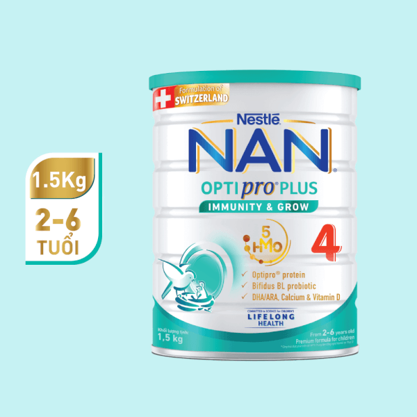 Sữa Nan Optipro PLUS 4 1.5kg, với 5HMO, Công thức từ Thụy Sĩ (2-6 tuổi)