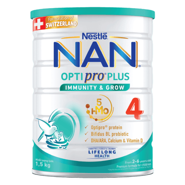 Combo 2 Sữa Nan Optipro PLUS 4 1.5kg, với 5HMO, Công thức từ Thụy Sĩ (2-6 tuổi)