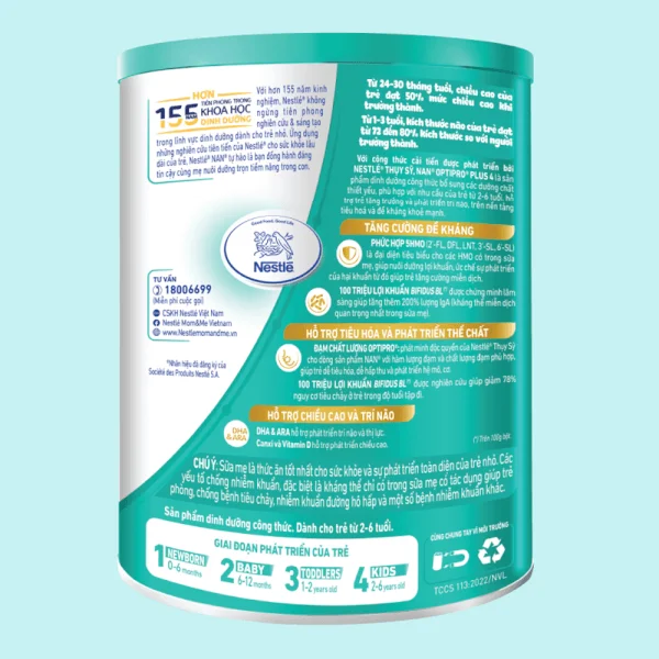 Sữa Nan Optipro PLUS 4 850g, với 5HMO, công thức từ Thụy Sĩ (2-6 tuổi)
