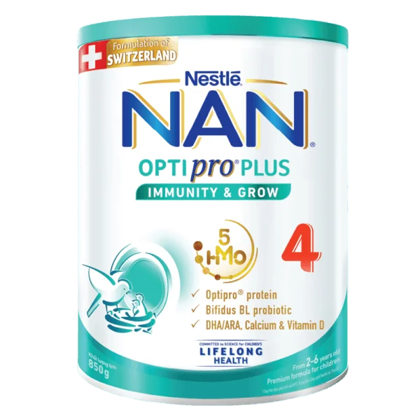 Sữa Nan Optipro PLUS 4 850g, với 5HMO, công thức từ Thụy Sĩ (2-6 tuổi)