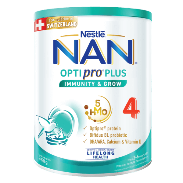 Sữa Nan Optipro PLUS 4 850g, với 5HMO, công thức từ Thụy Sĩ (2-6 tuổi)