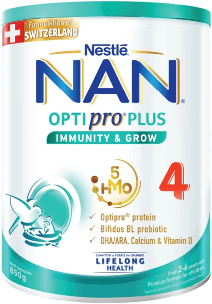 Sữa Nan Optipro PLUS 4 850g, với 5HMO, công thức từ Thụy Sĩ (2-6 tuổi)