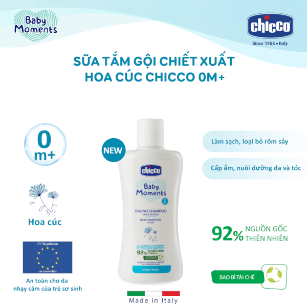 Sữa tắm gội chiết xuất Hoa Cúc 0M+ Chicco 200ml