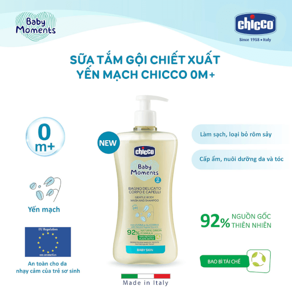 Sữa tắm gội chiết xuất Yến Mạch 0M+ Chicco 500ml