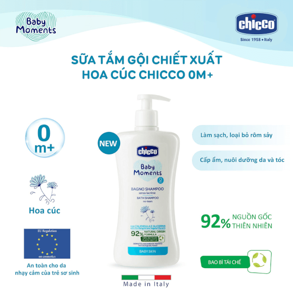 Sữa tắm gội chiết xuất Hoa Cúc 0M+ Chicco 500ml