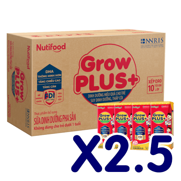 Combo 2,5 thùng Sữa GrowPLUS+ Hộp 180ml (lốc 4 hộp)