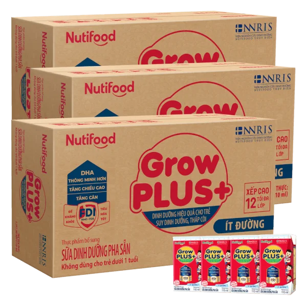 Combo 3 thùng Sữa GrowPLUS+ ít đường 110ml (lốc 4 hộp)