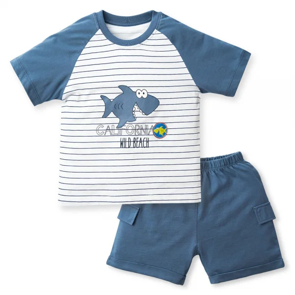 Bộ bé trai ngắn Animo HN323011 (6M-6Y,Sọc phối xanh)