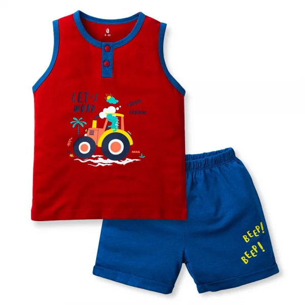 Bộ bé trai ngắn sát nách Animo HN323010 (6M-6Y,Đỏ phối xanh)