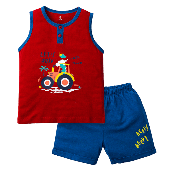 Bộ bé trai ngắn sát nách Animo HN323010 (6M-6Y,Đỏ phối xanh)