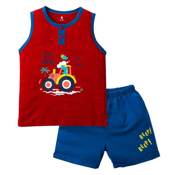 Bộ bé trai ngắn sát nách Animo HN323010 (6M-6Y,Đỏ phối xanh)