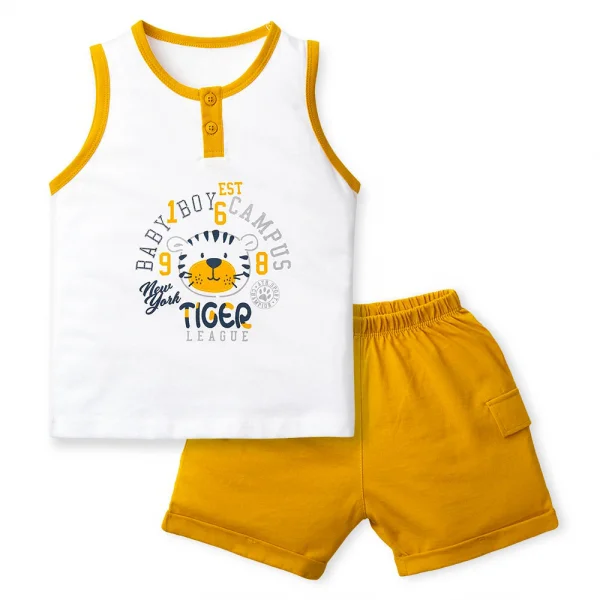 Bộ bé trai ngắn sát nách Animo HN323009 (6M-6Y,Trắng phối vàng)