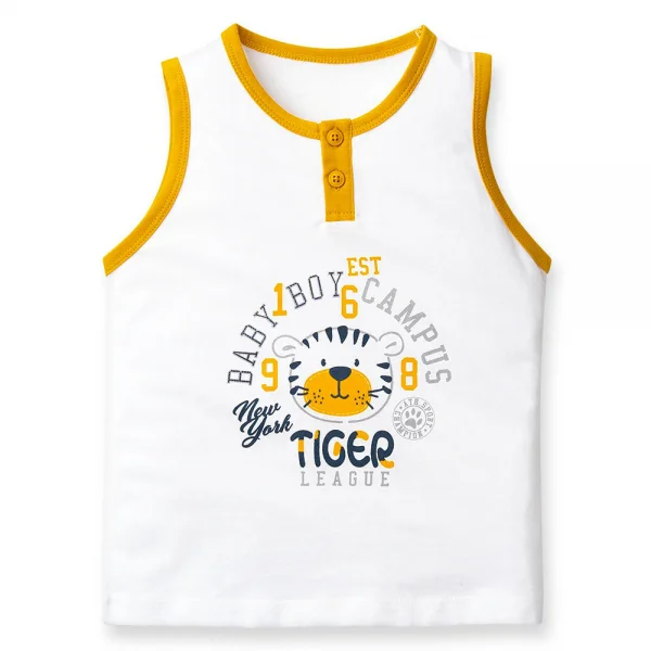 Bộ bé trai ngắn sát nách Animo HN323009 (6M-6Y,Trắng phối vàng)