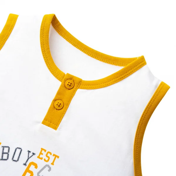 Bộ bé trai ngắn sát nách Animo HN323009 (6M-6Y,Trắng phối vàng)