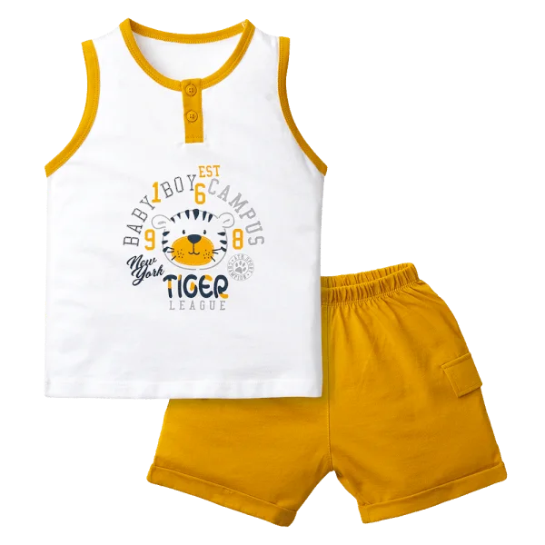 Bộ bé trai ngắn sát nách Animo HN323009 (6M-6Y,Trắng phối vàng)