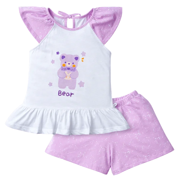 Bộ bé gái ngắn BST Gấu ngọt ngào Animo BH423004 (6M-6Y,Trắng)