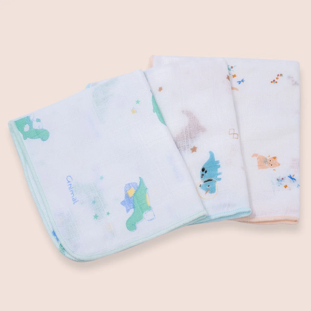 Khăn gạc in hình 4 lớp Cotton Animo T2304_NBA003 (25x28cm,5 cái) (giao màu ngẫu nhiên)