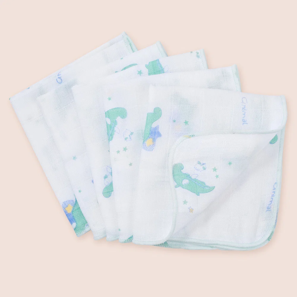 Khăn gạc in hình 4 lớp Cotton Animo T2304_NBA003 (25x28cm,5 cái) (giao màu ngẫu nhiên)